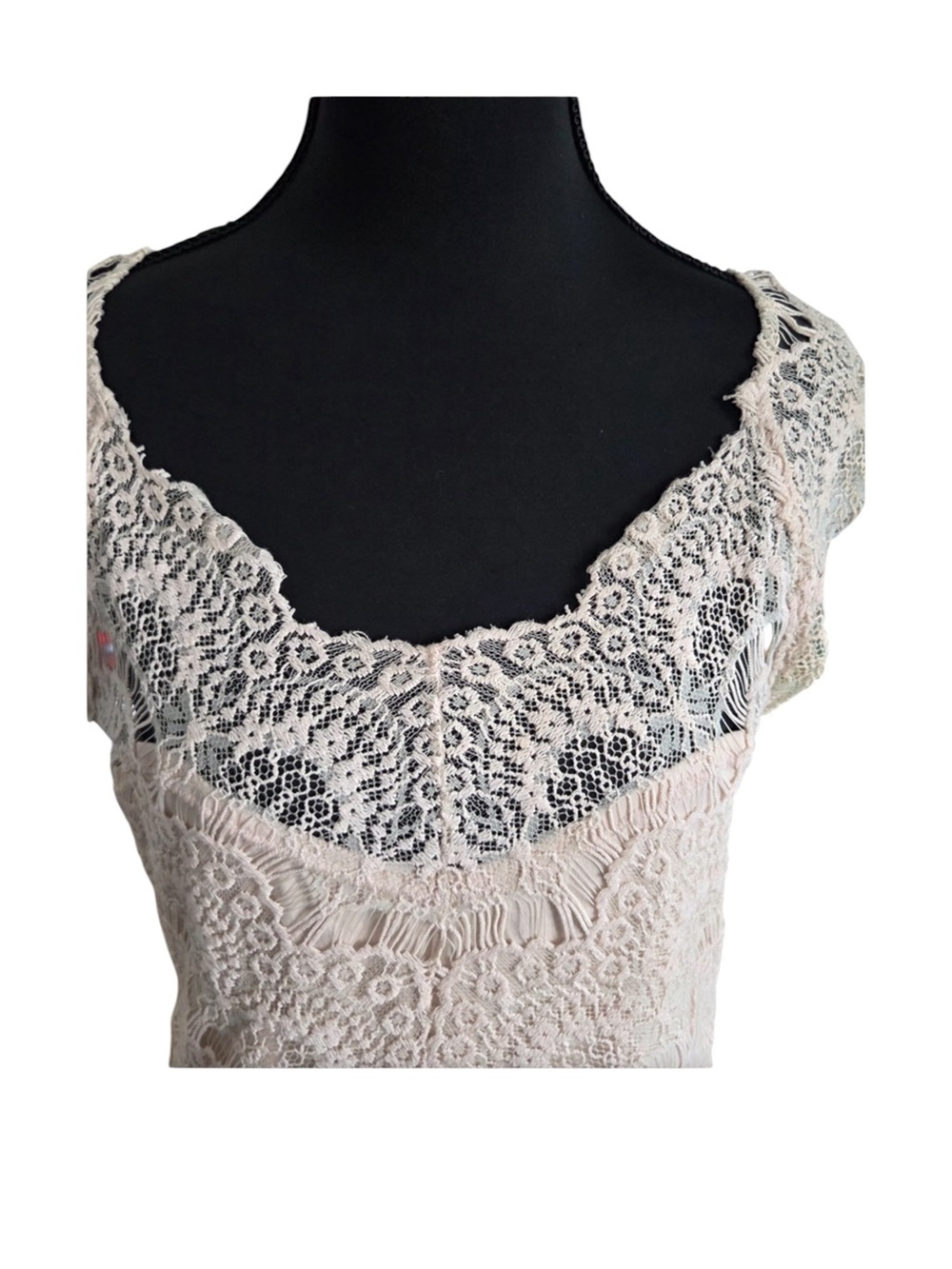 Free People Intimately Ivory Lace Sheath Midi Dress Cap Sleeve M - Picture 7 of 11